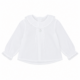 Blusa blanca 100% algodón para niña con cuello volante adornado con puntilla, manga larga con puños de encaje y pliegues delanteros, disponible de 1 a 3 años