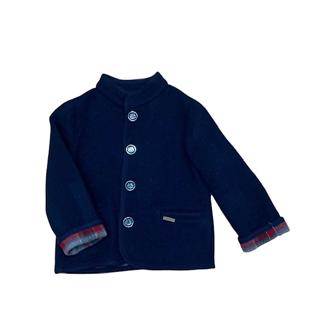 Chaqueta austriaca azul infantil con botones frontales, tejido de lana, poliéster y acrílico. Tallas de 2 a 6 años
