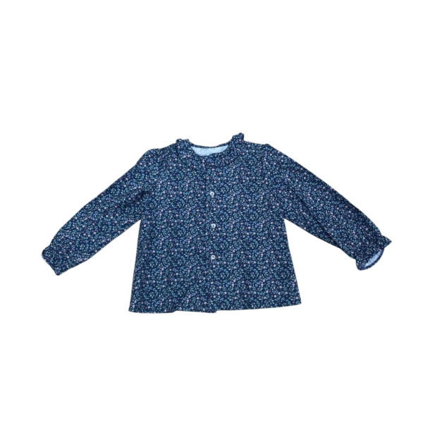 Blusa de niña manga larga estampado azul y rosa tallas 1 a 8 años.