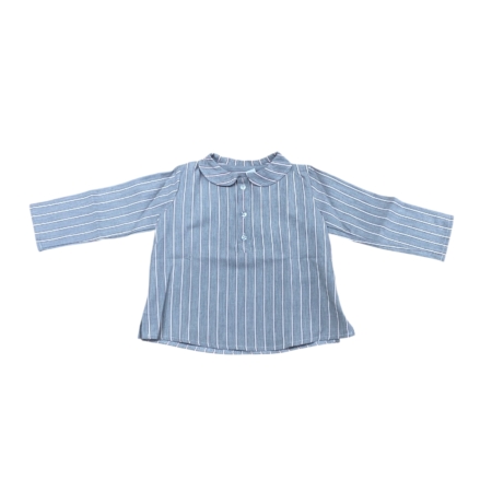 Camisa Bebé Fernando azul a rayas 100% algodón hecha en España.