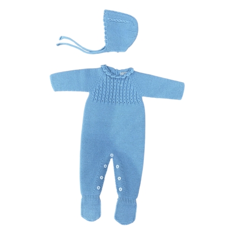 Conjunto pelele Florencia azul para bebé de punto con gorro a juego. Hecho en España. Tallas de 0 a 6 meses