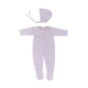 Conjunto Florencia rosa bebé punto bobo con capota hecho en España. Conjunto de bebé rosa acrílico con ochitos de punto y polaina.