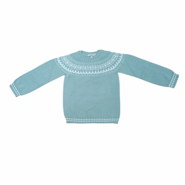 Jersey Scott de punto verde con greca blanca para niño y niña