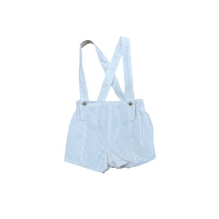 Pantalón corto infantil con tirantes cruzados pana blanca.