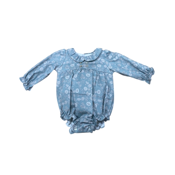 Pelele Bolonia bebé azul floral 100% algodón hecho en España.