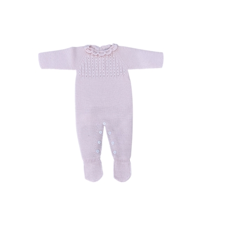 Pelele Florencia rosa bebé 100% acrílico con ochitos hecho en España.
