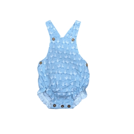 Rana Oveja para bebé en algodón estampado azul con ovejitas.