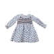 Vestido Granada infantil de manga larga con estampado floral y detalles de terciopelo. Hecho en España. Tallas de 2 a 8 años. A juego con rana, pelele y babero de la colección Granada