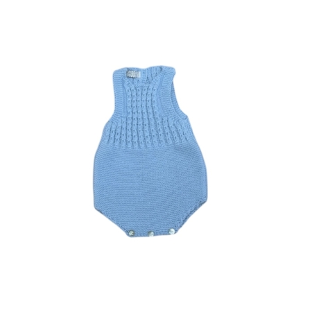 Ranita Nube azul de punto con ochitos para bebé en tejido acrílico efecto hilo de algodón