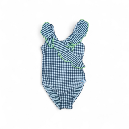 Bañador Sabrina niña en estampado vichy azul marino con volante