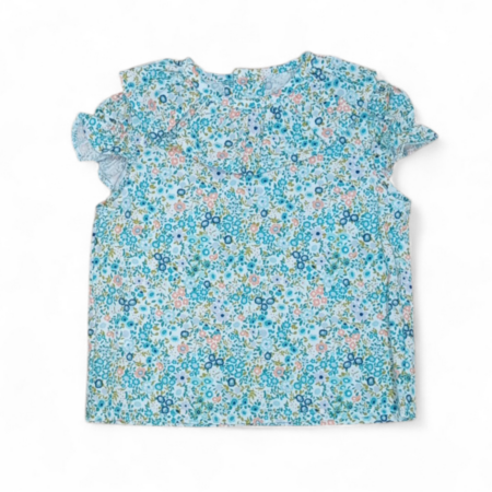 Blusa infantil liberty de flores verdes con cuello volante para niña de 1 a 4 años