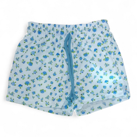 Bóxer de tela para niño modelo Teresa con cordones ajustables y estampado floral azul para edades de 1 a 4 años