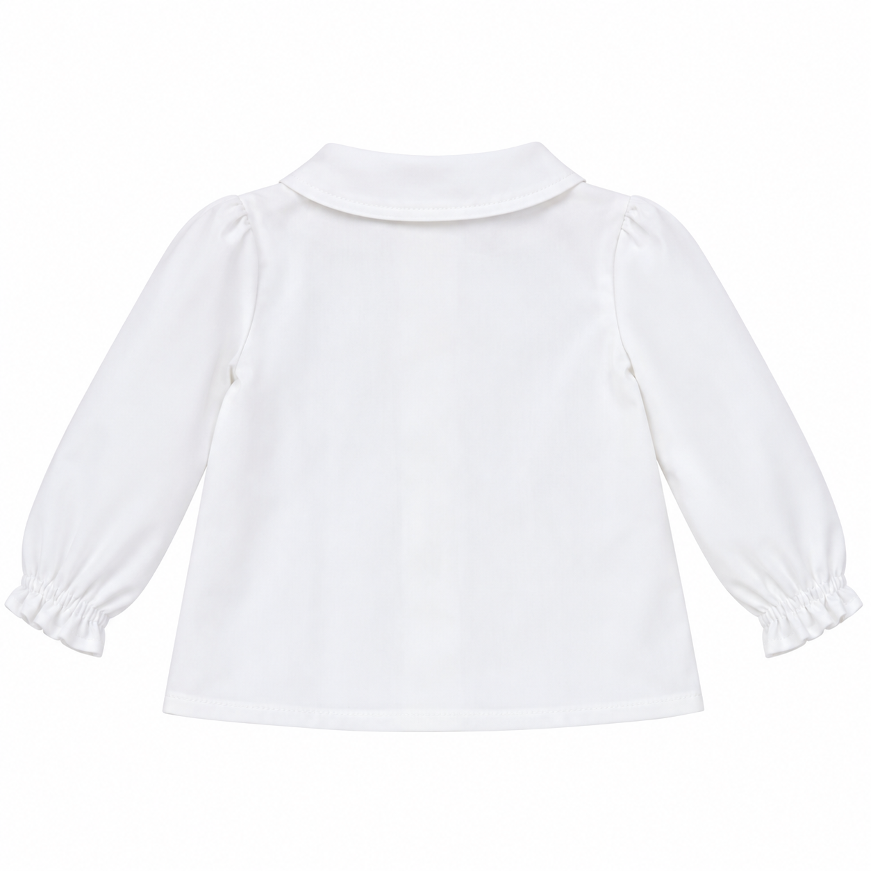 Vista posterior de la blusa unisex Loise confeccionada en 100% algodón con acabados de alta calidad.