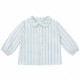 Vista frontal de la blusa de bebé Felipe a rayas con cuello bebé clásico, elaborada en España.