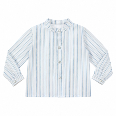 Vista frontal de la camisa Felipe a rayas de manga larga para niño, elaborada en España.
