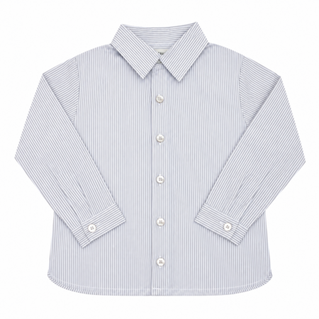 Vista frontal de la camisa infantil de manga con largas tradiciones verticales y partes de cierre para niños de 3 a 8 años años elaborado en España.