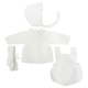 Conjunto de punto 4 piezas en color blanco 100% acrílico para bebé de 0 a 6 meses Colección Italia, producto elaborado en España con chaqueta, ranita, capota y patucos.