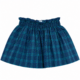 Vista frontal de la falda infantil con estampado de escoceses cuadros y cinturilla elástica fruncida niñas para 3 a 6 años producto, elaborado en España.