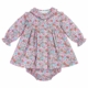 Jesusito infantil 100% algodón con estampado floral multicolor, cuello con volantes y cubrepañal a juego para niña de 1 a 3 años, producto elaborado en España.