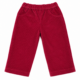 Vista frontal del pantalón de pana burdeos para bebé con cintura elástica cómoda, ideal para la guardería y elaborado en España.