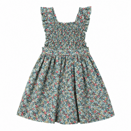 Vista frontal del pichi Almudena 100% algodón con cuerpo nido de abeja y tirantes con volante, elaborado en España.