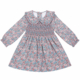 Vestido de villela para niña fabricado en España con estampado floral rosa Colección Verona, pechera engomada y cuello volante.