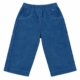 Vista frontal del pantalón de pana azul para bebé con cintura elástica cómoda, ideal para la guardería y elaborado en España.
