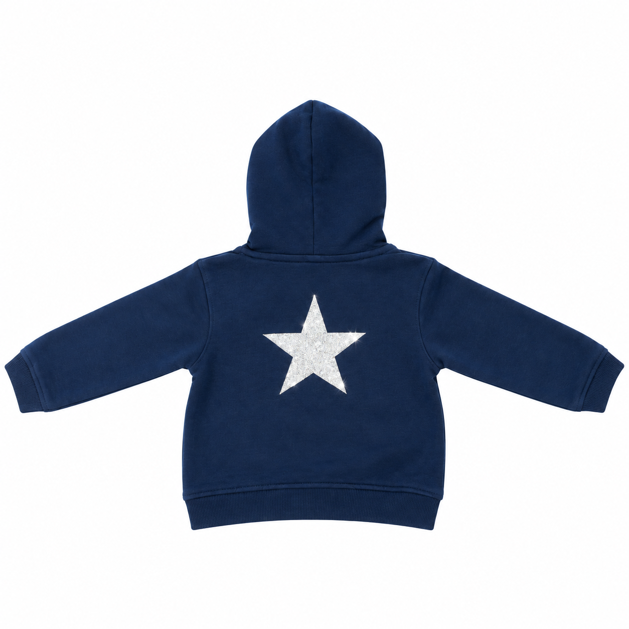 Vista posterior de la sudadera Star mostrando el acabado uniforme del punto y su diseño moderno.